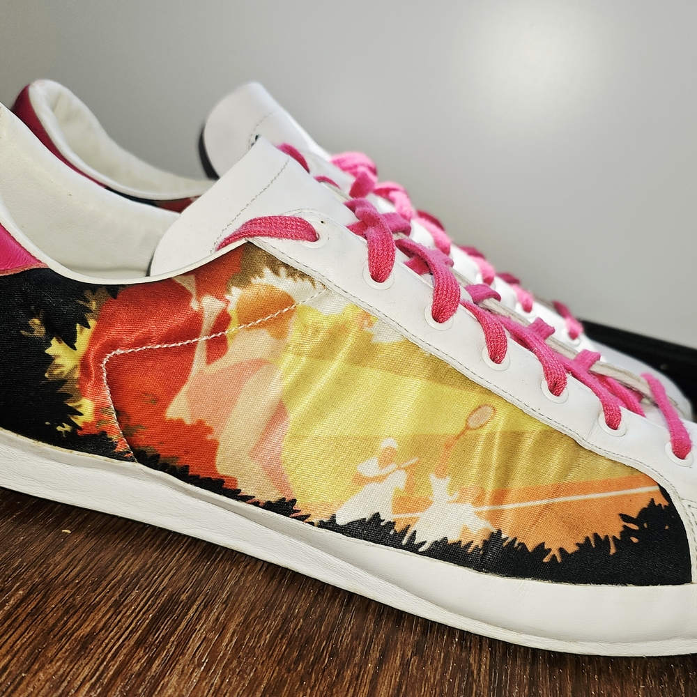 adidas White Sneakers with Pink Laces and Sunset Graphic